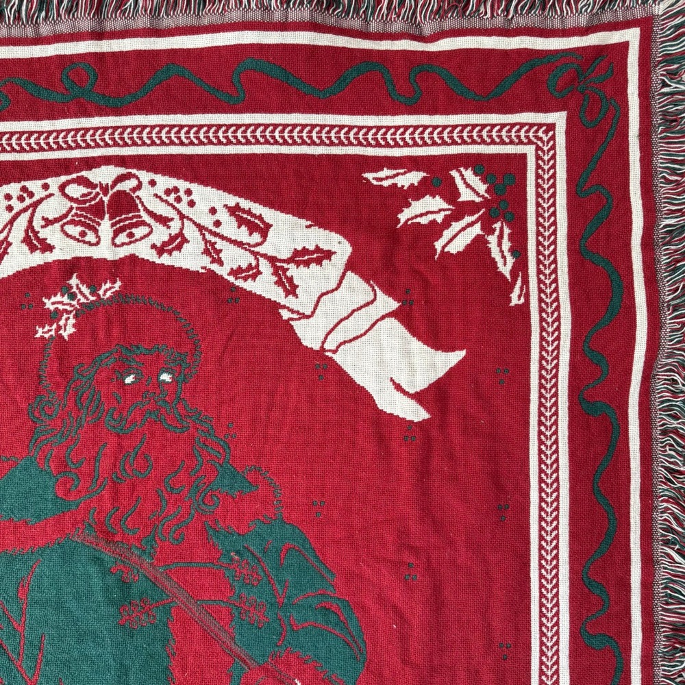 Goodwin Weavers Christmas Throw Blanket Old World Santa Red Green White Holly - Picture 11 of 12